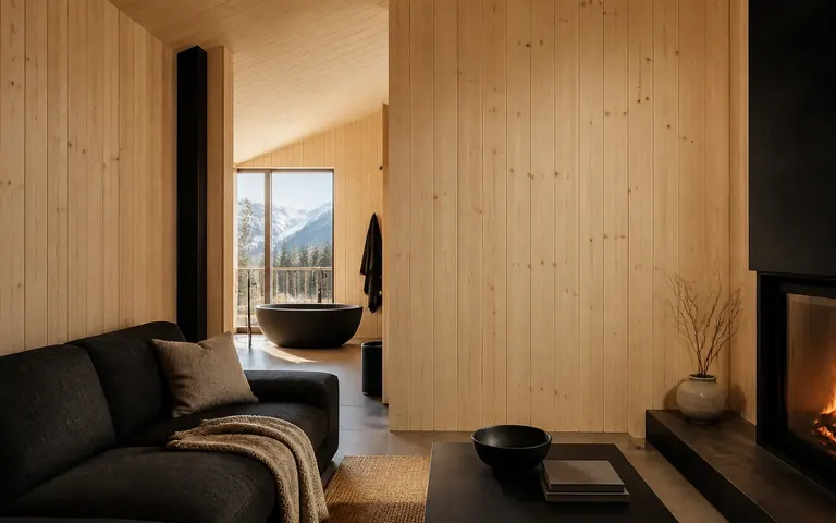 Interior premium placat cu lambriu natural din molid